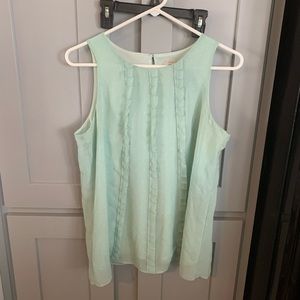loft light blue tank top blouse with ruffles on it